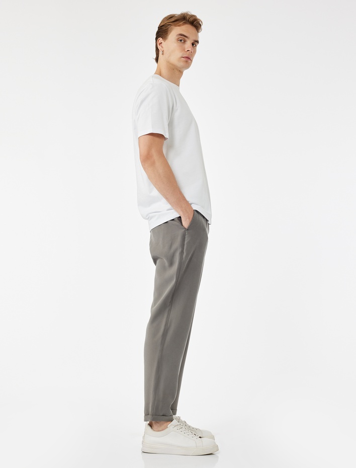  Viskon Cep Detaylı Rayon Tapered Beli Bağcıklı Pantolon