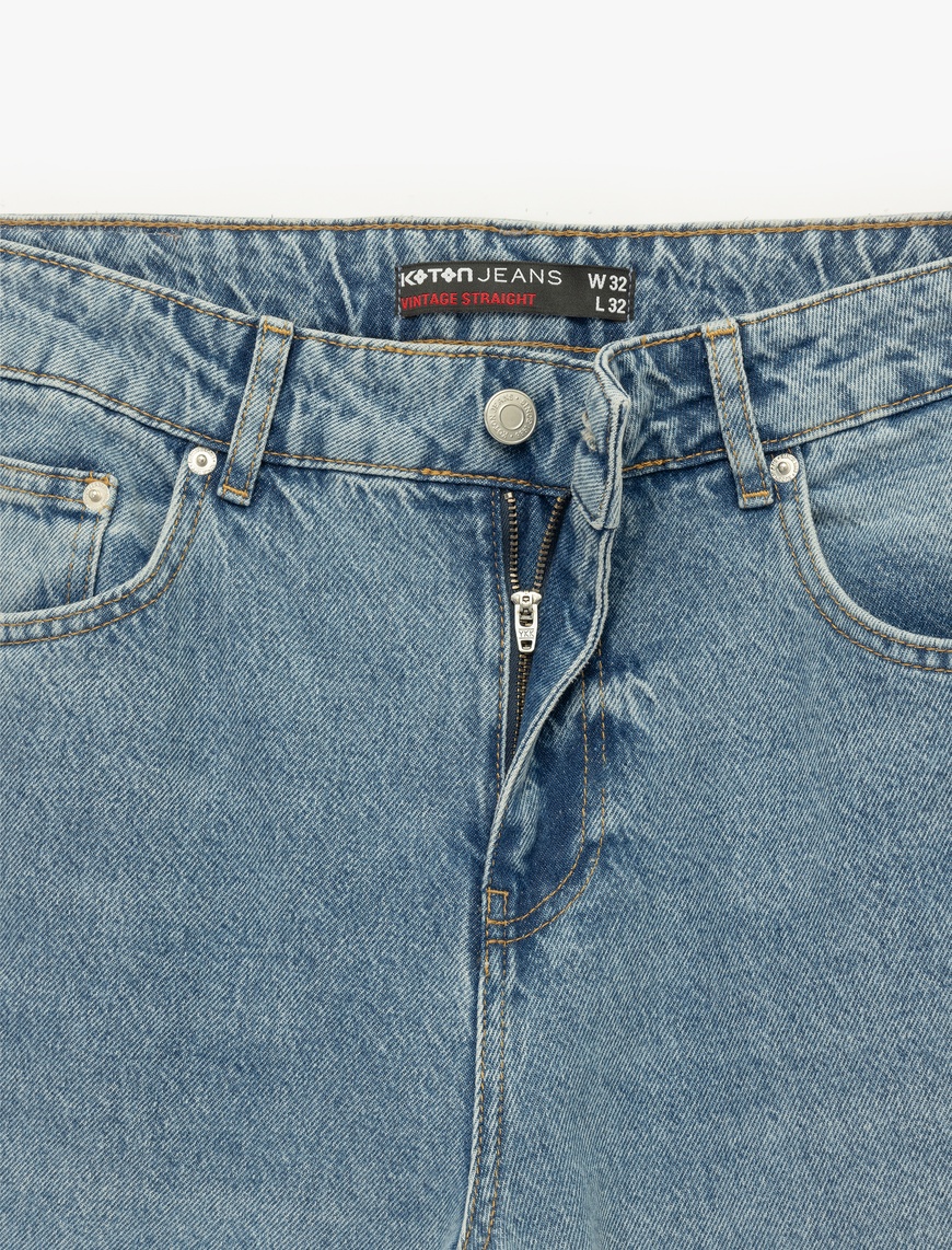   Normal Bel Pamuklu Vintage Straight Fit Jean Pantolon