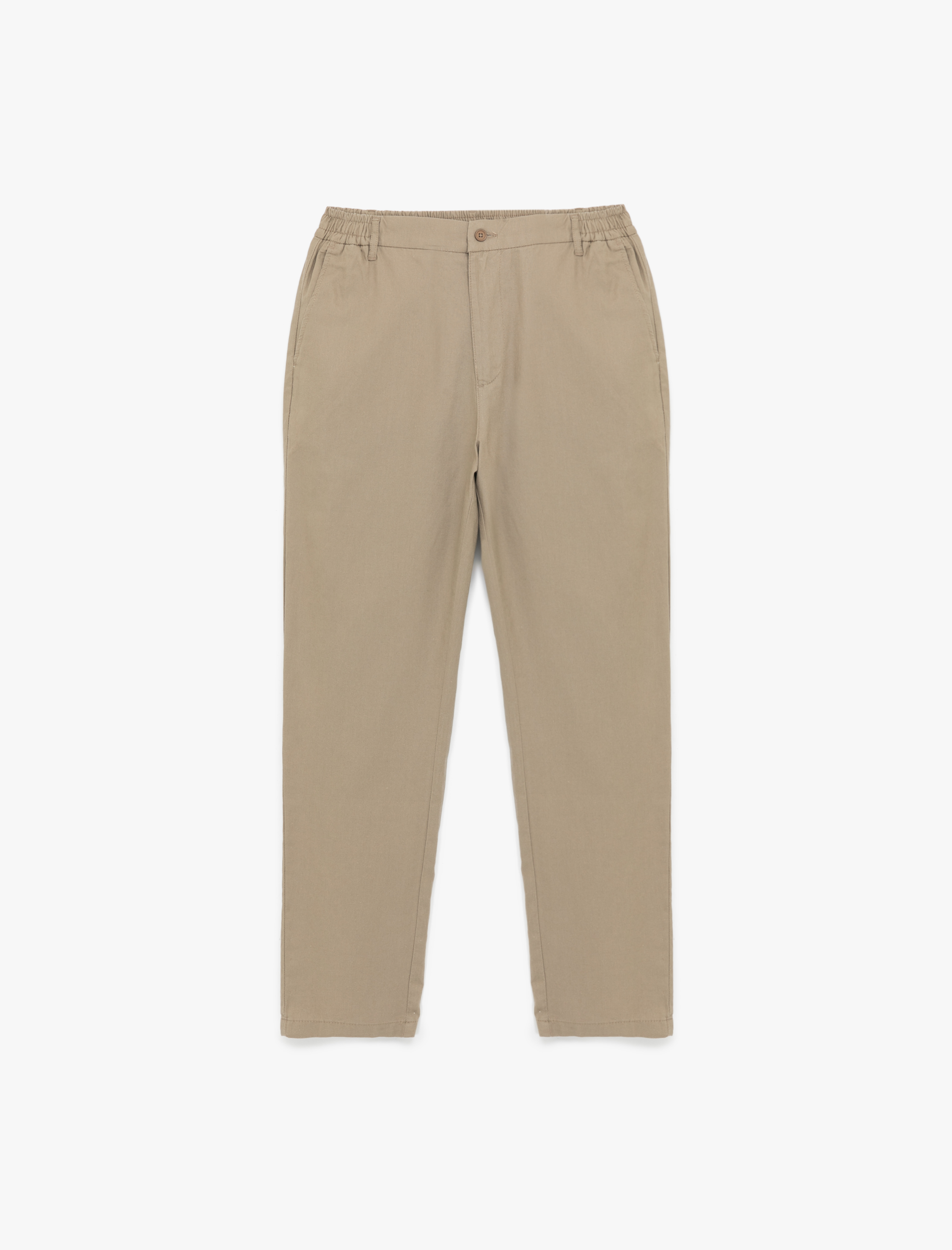   Keten Pamuk Karışımlı Cep Detaylı Beli Lastikli Düğmeli Pantolon