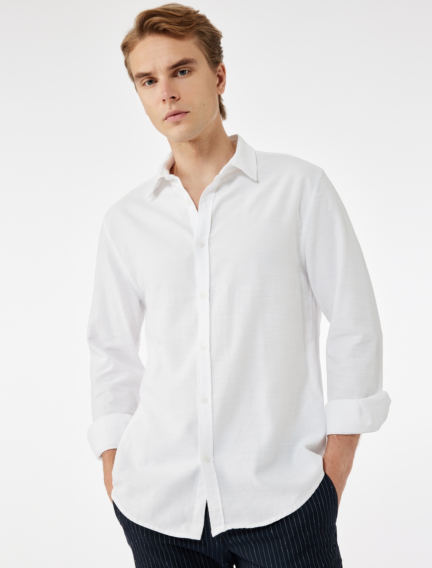   Pamuklu Uzun Kollu Klasik Yaka Slim Fit Gömlek
