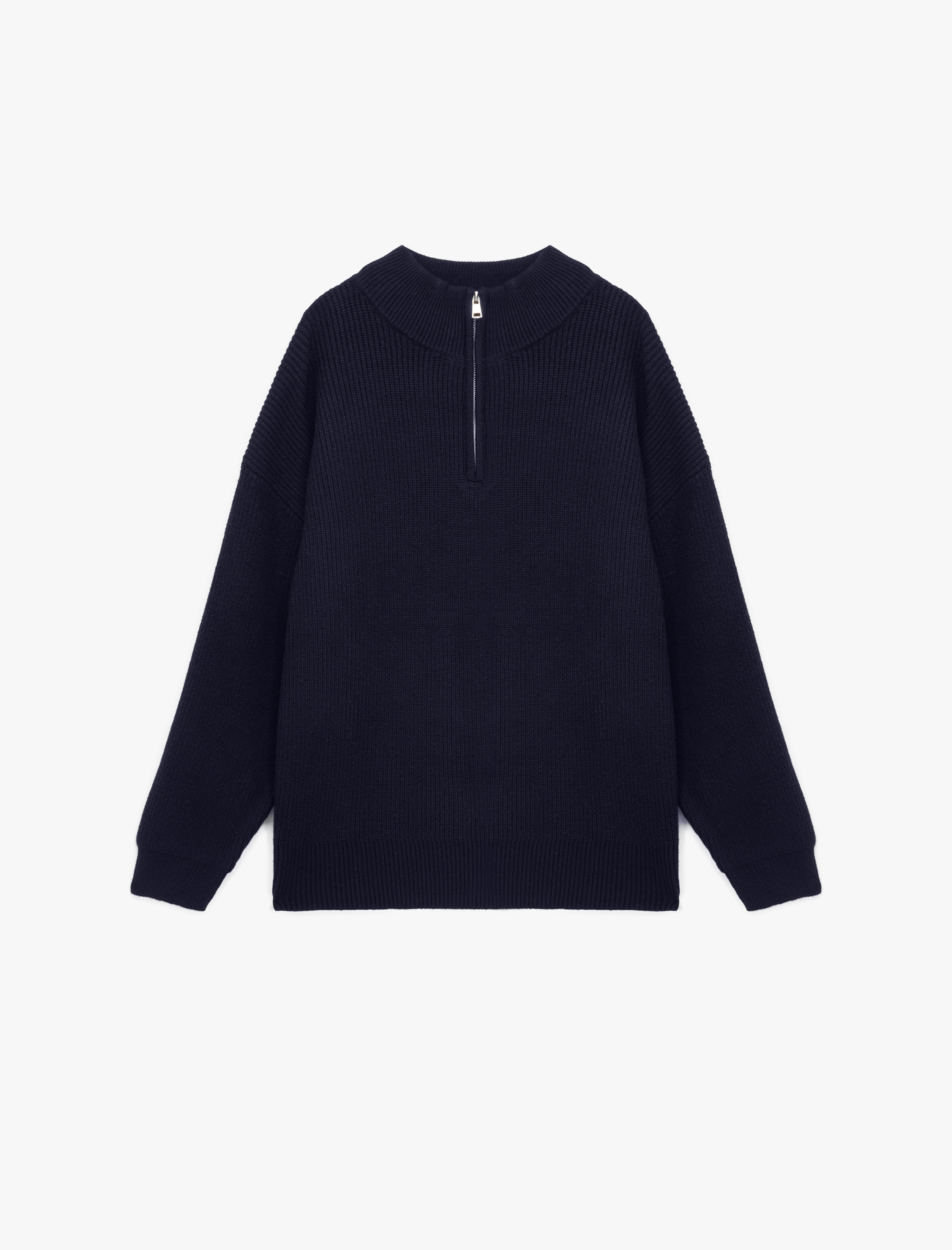   Uzun Kollu Dokulu Yarım Fermuarlı Yaka Triko Kazak