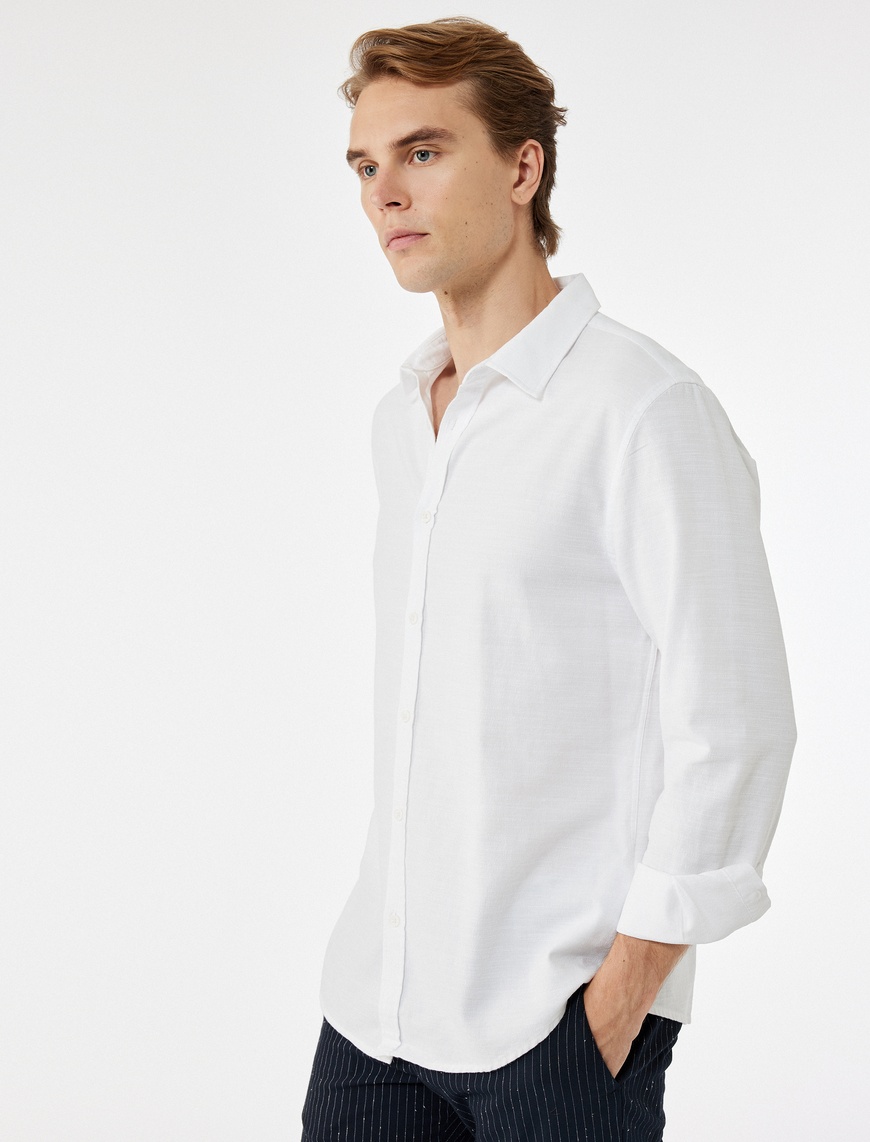   Pamuklu Uzun Kollu Klasik Yaka Slim Fit Gömlek