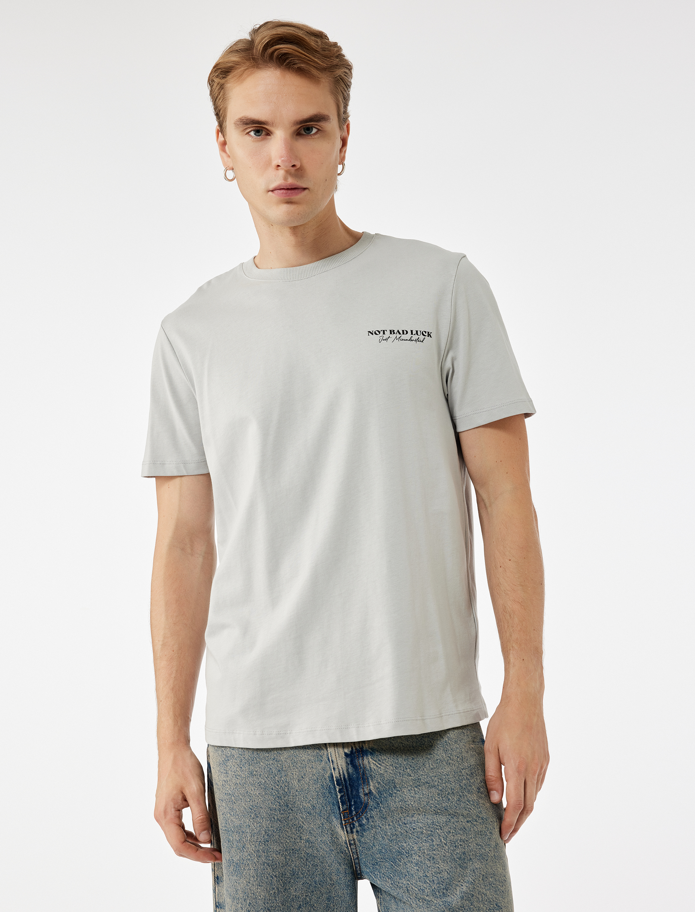 Regular Fit Kısa Kollu Bisiklet Yaka Pamuklu Arkası Baskılı Tişört