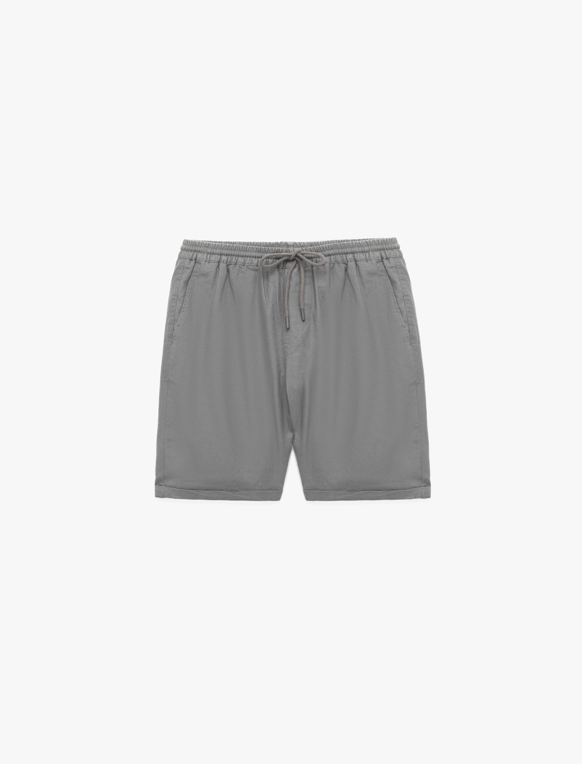   Keten Pamuk Karışımlı Cep Detaylı Beli Bağcıklı Şort