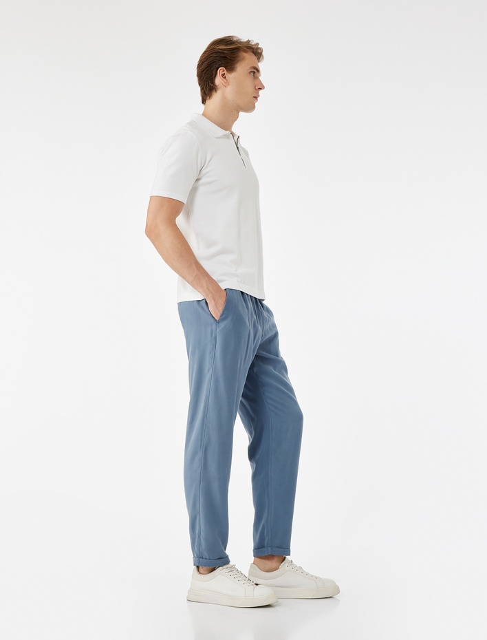  Viskon Cep Detaylı Rayon Tapered Beli Bağcıklı Pantolon