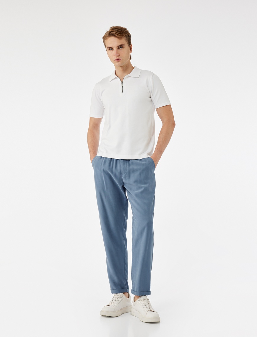   Viskon Cep Detaylı Rayon Tapered Beli Bağcıklı Pantolon