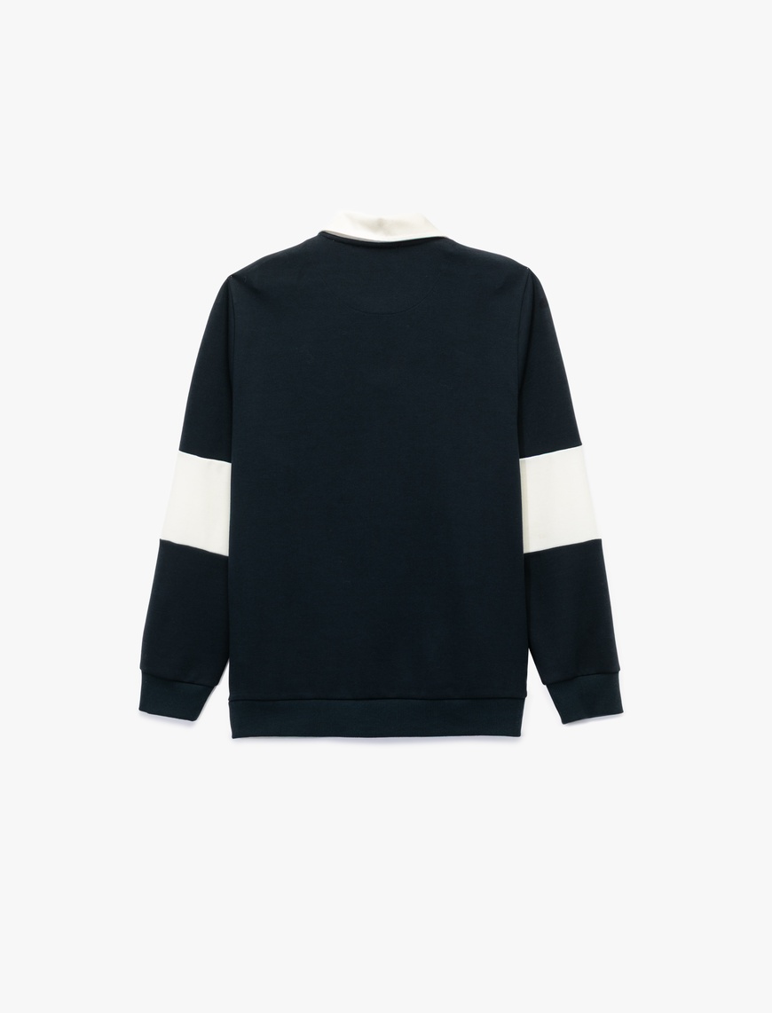   Uzun Kollu Renk Kontrastlı Baskılı Polo Yaka Sweatshirt