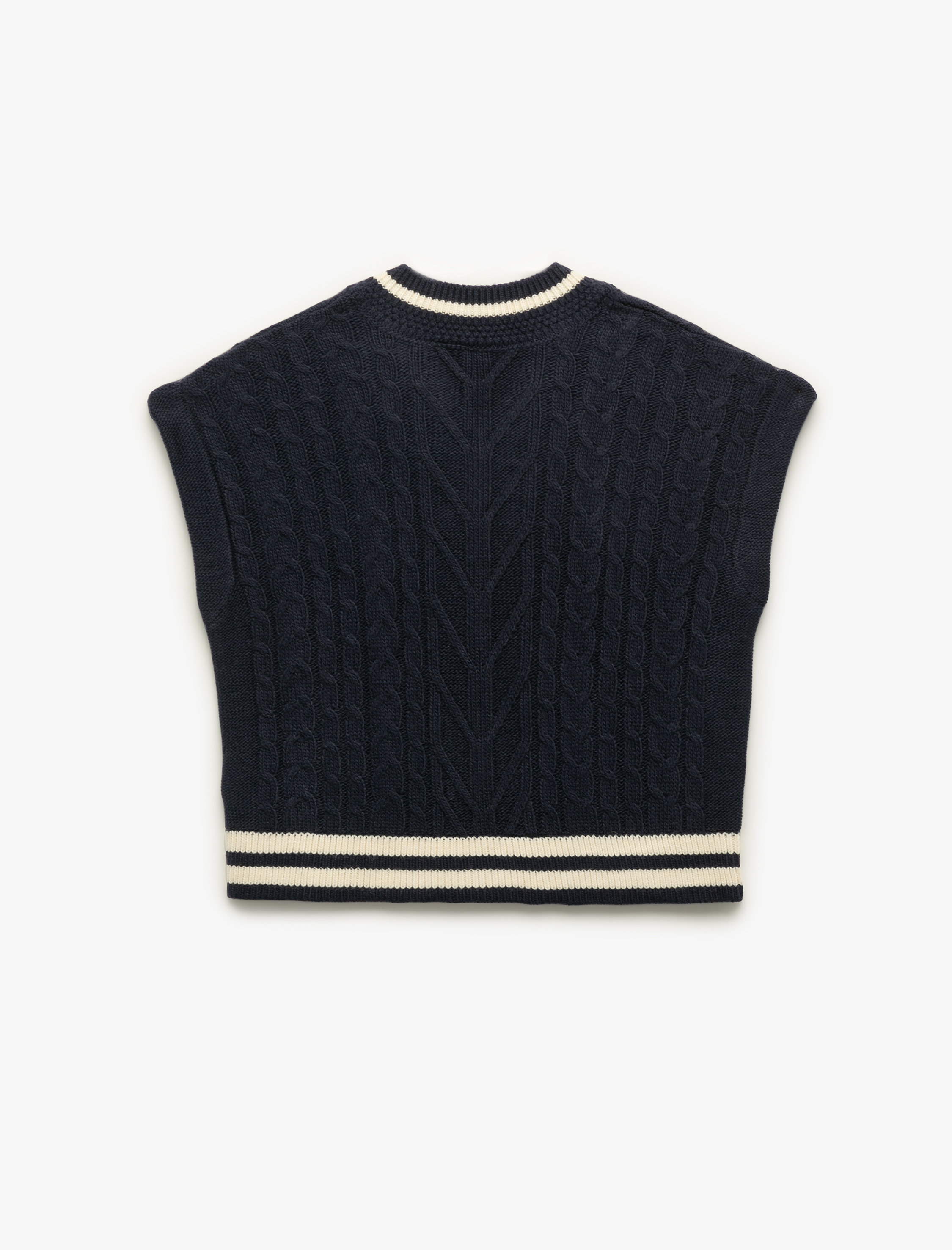  Kız Çocuk V Yaka Örgü Detaylı Triko Süveter