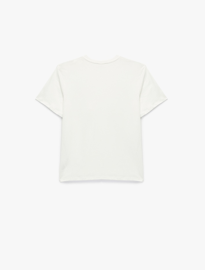  Pamuklu Kısa Kollu Bisiklet Yaka Gül Aplike Detaylı Tişört