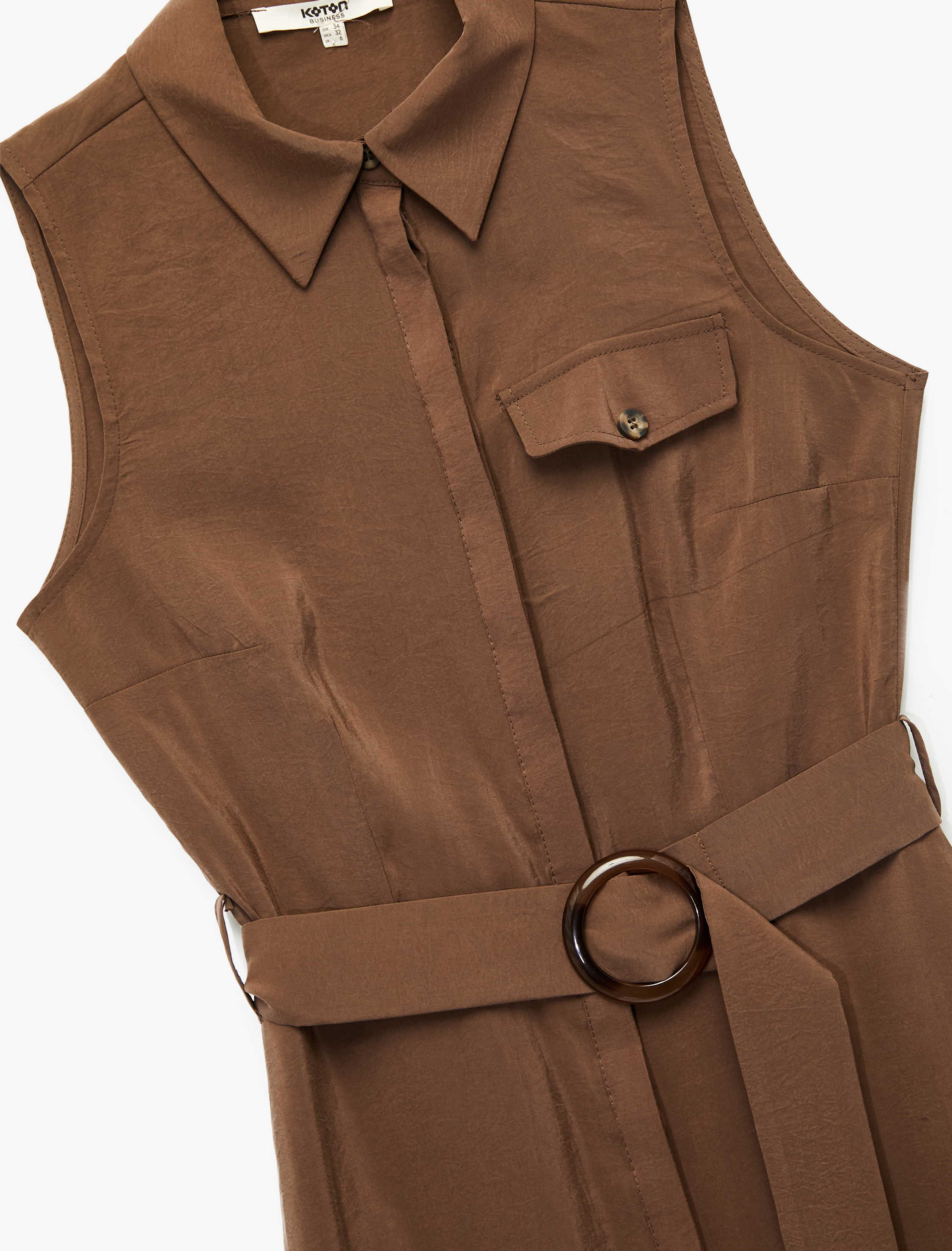   Modal Kumaş Kemerli Uzun Kolsuz Gömlek Elbise