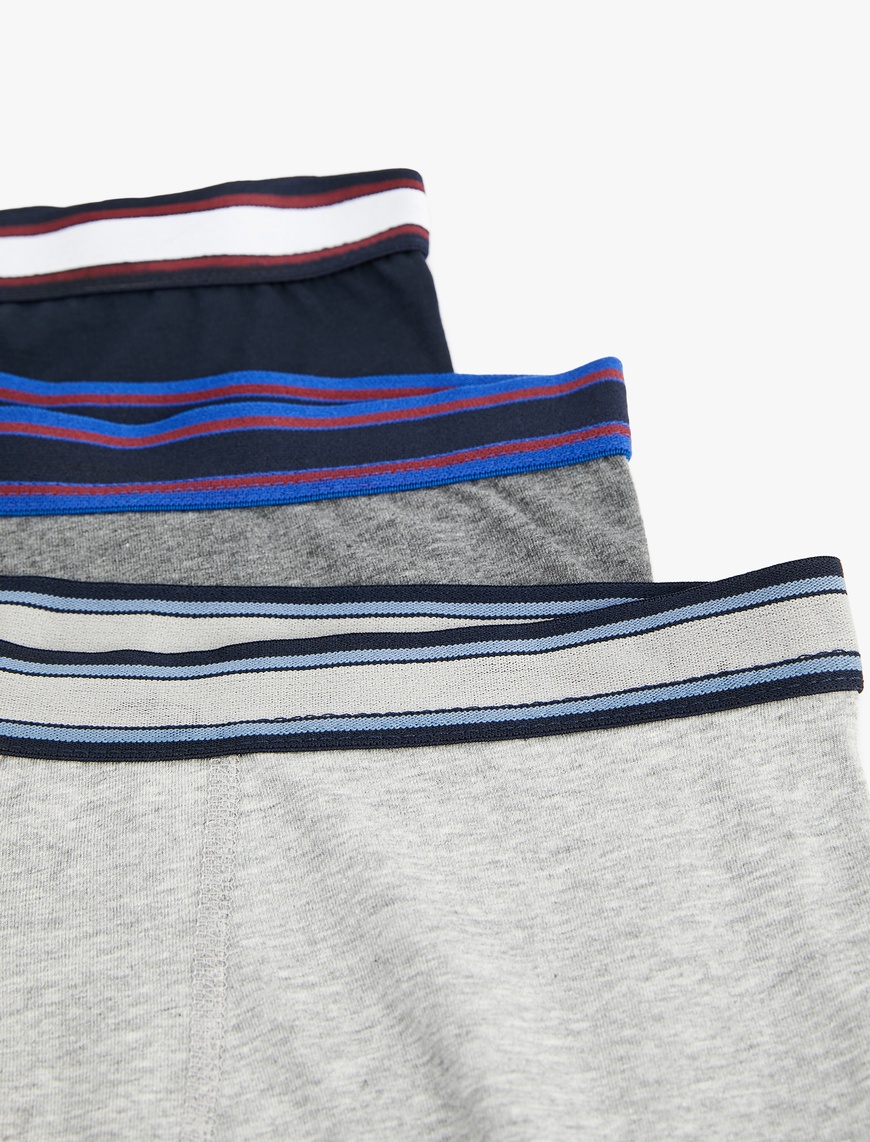   Pamuklu Şerit Detaylı Basic 3'lü Boxer Seti