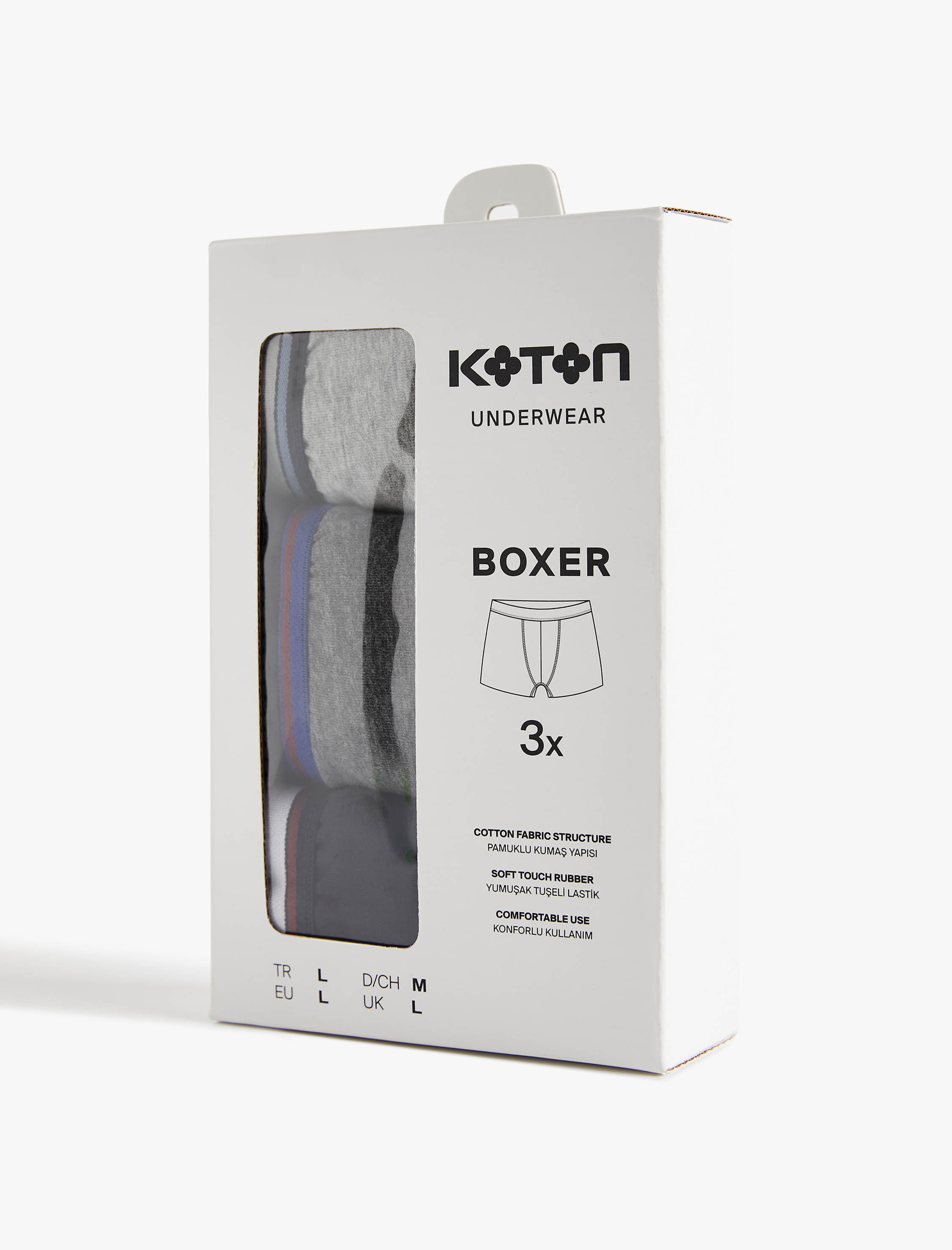 Pamuklu Şerit Detaylı Basic 3'lü Boxer Seti