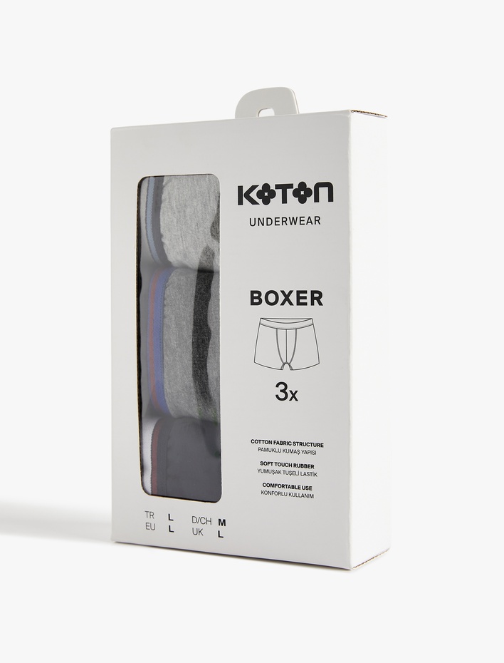  Pamuklu Şerit Detaylı Basic 3'lü Boxer Seti