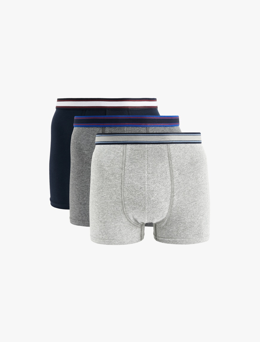  Pamuklu Şerit Detaylı Basic 3'lü Boxer Seti