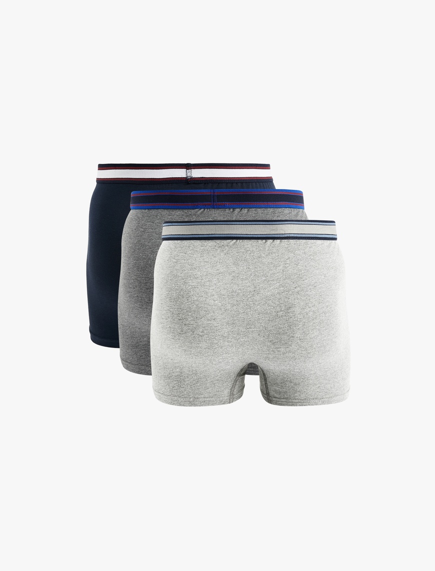   Pamuklu Şerit Detaylı Basic 3'lü Boxer Seti