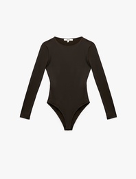 Slim Fit Uzun Kollu Bisiklet Yaka Bodysuit