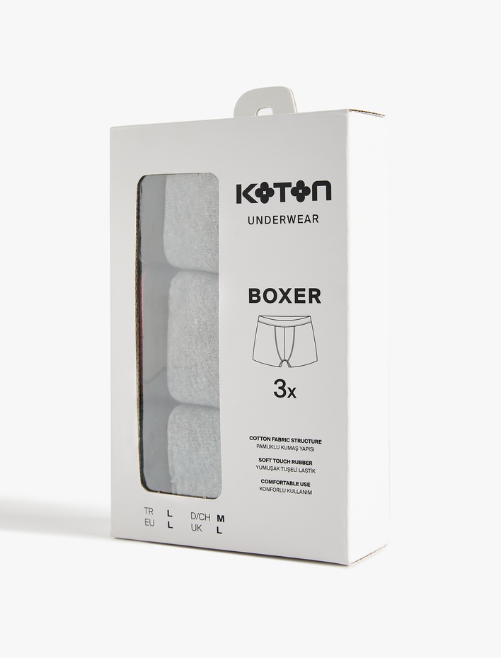  Lastik Detaylı Pamuklu 3'lü Boxer Seti