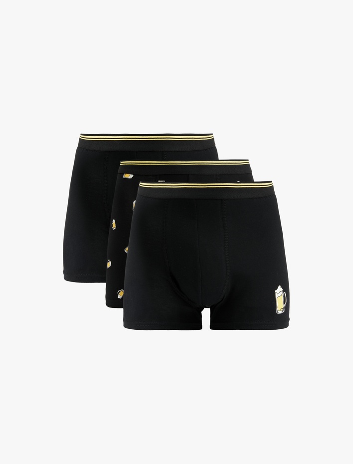  Pamuklu İçecek Baskılı 3'lü Boxer Seti