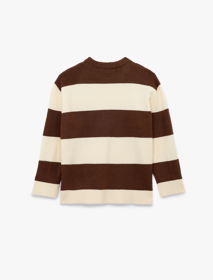  Uzun Kollu Çizgili Bisiklet Yaka Triko Kazak