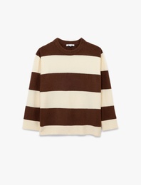 Uzun Kollu Çizgili Bisiklet Yaka Triko Kazak