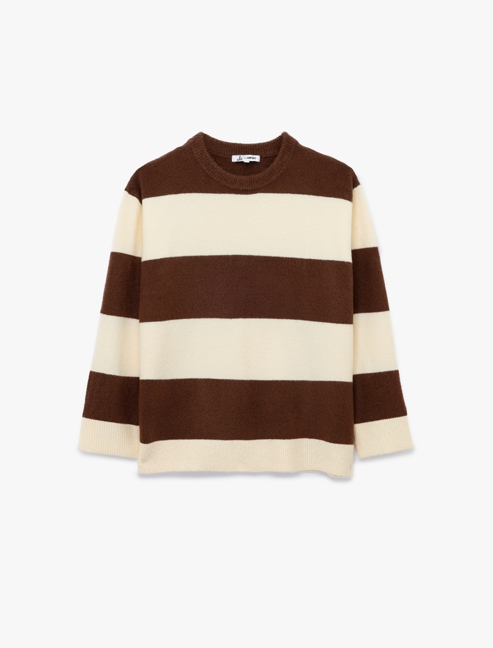  Uzun Kollu Çizgili Bisiklet Yaka Triko Kazak