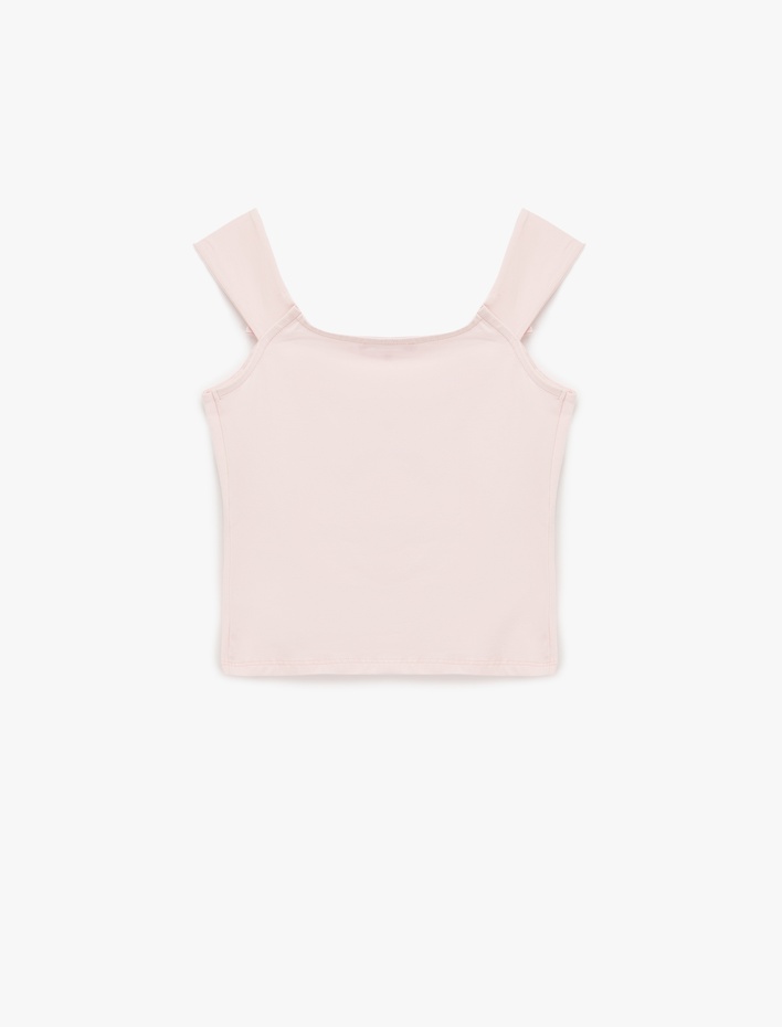  Slim Fit Kare Yaka Fiyonklu Kolsuz Bluz