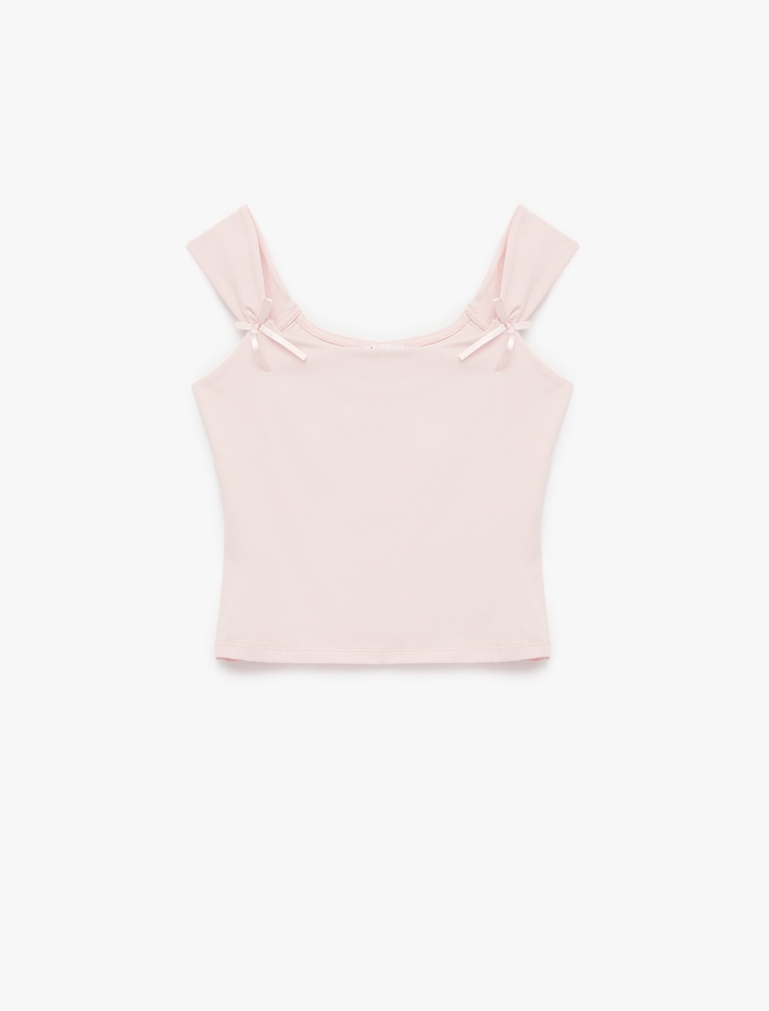  Slim Fit Kare Yaka Fiyonklu Kolsuz Bluz