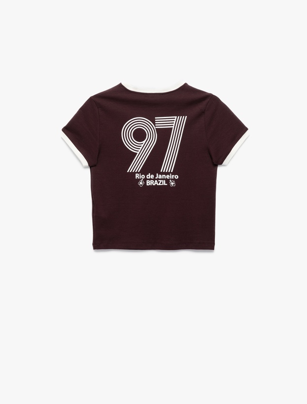 Slim Fit Çizgili Kısa Kollu Bisiklet Yaka Baskılı Tişört_1