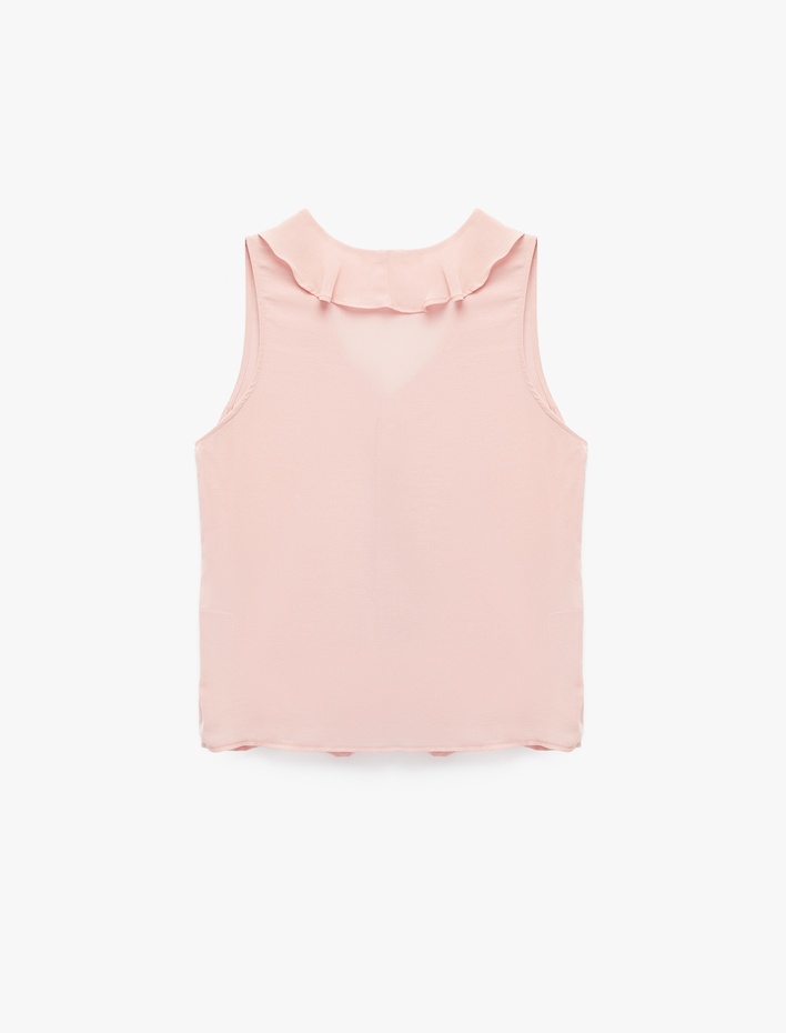  Kolsuz V Yaka Volanlı Fırfırlı Bluz