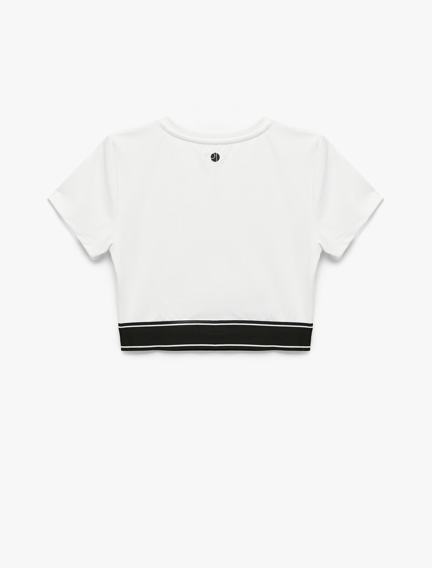   Slim Fit Kısa Kollu Bisiklet Yaka Beli Lastikli Crop Spor Tişört