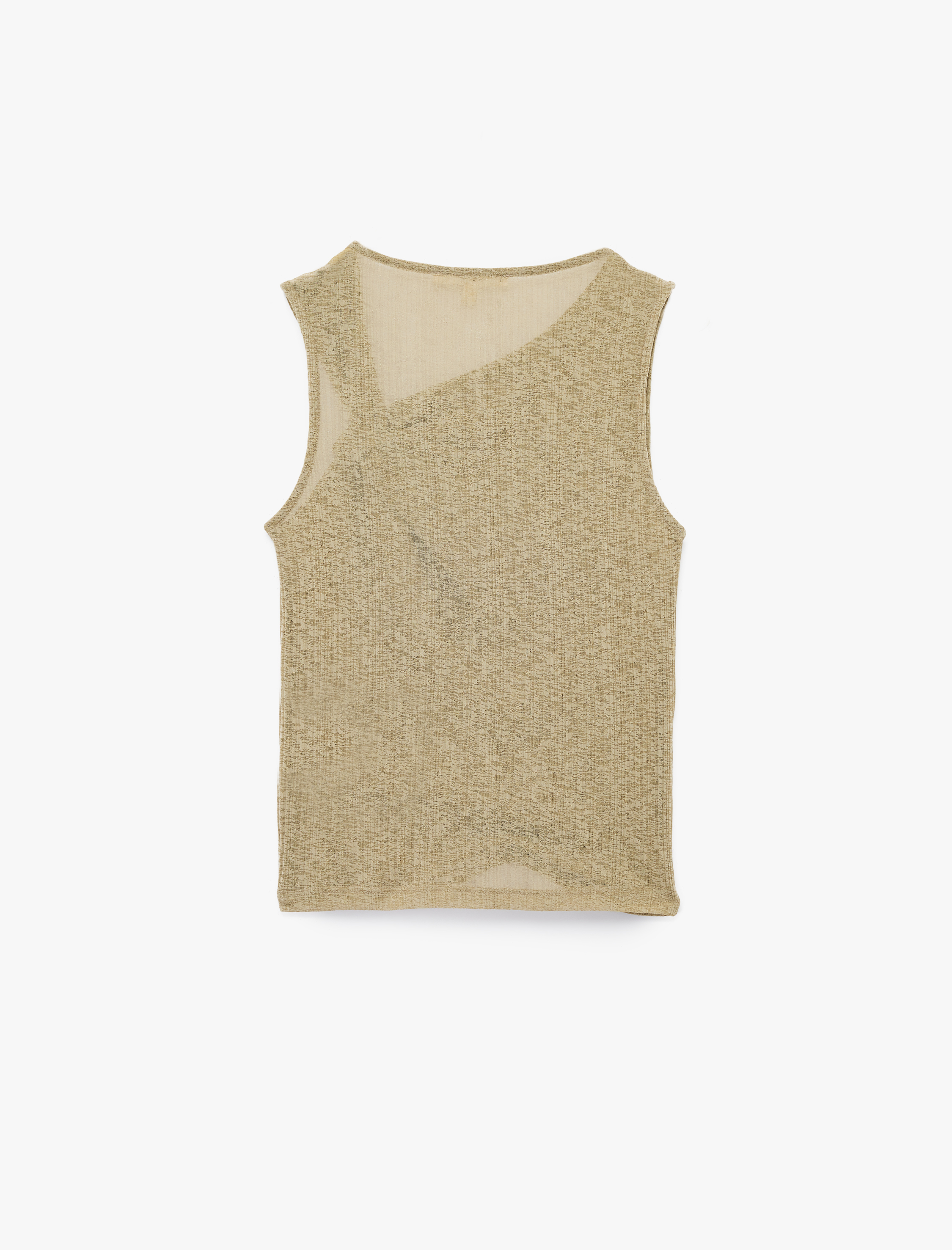   Asimetrik Yaka Düğüm Detaylı Dokulu Kolsuz Tişört