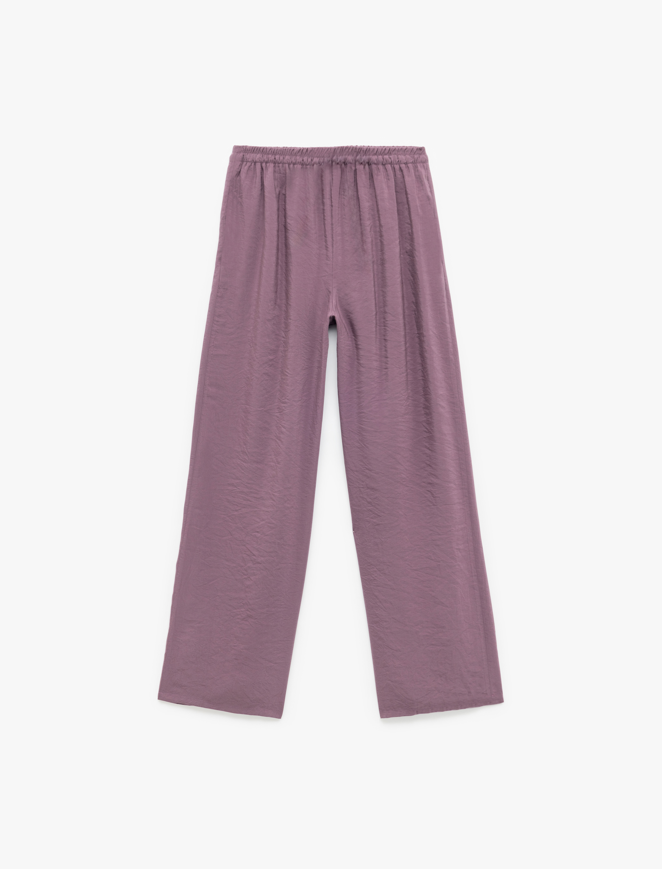   Modal Kumaş Normal Bel Cepli Düz Bol Paça Pantolon