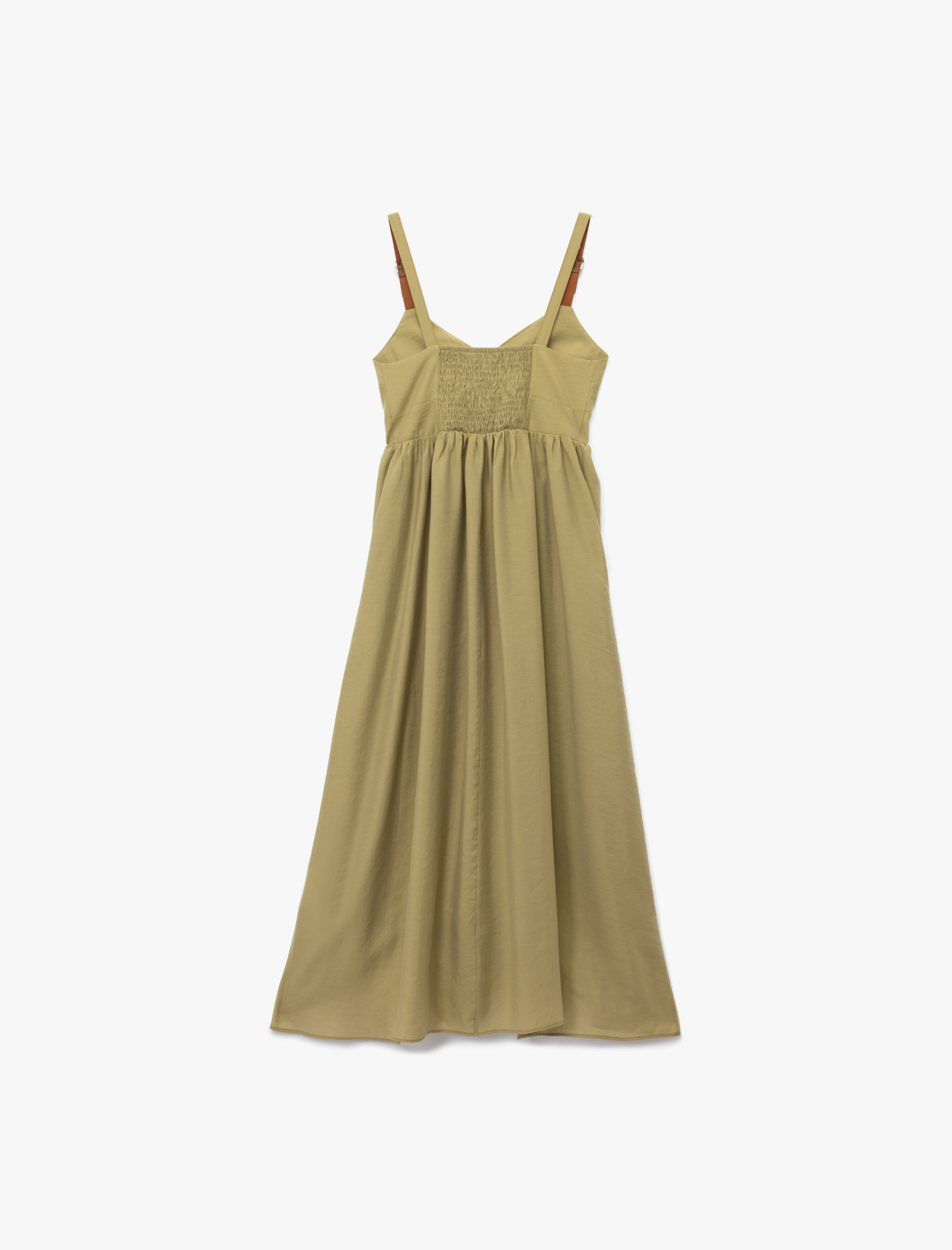   Kolsuz V Yaka A Kesim Modal Askılı Uzun Elbise