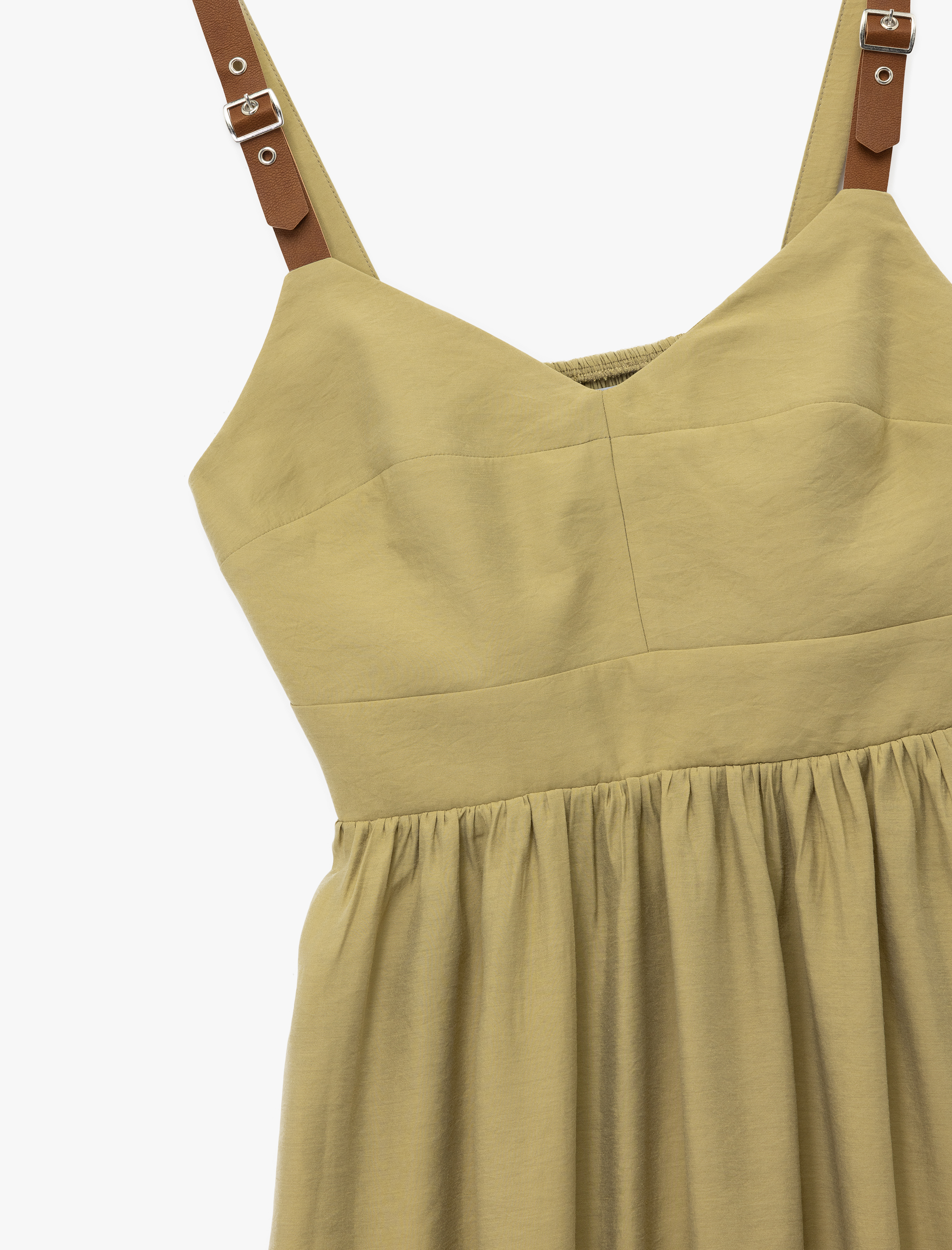   Kolsuz V Yaka A Kesim Modal Askılı Uzun Elbise