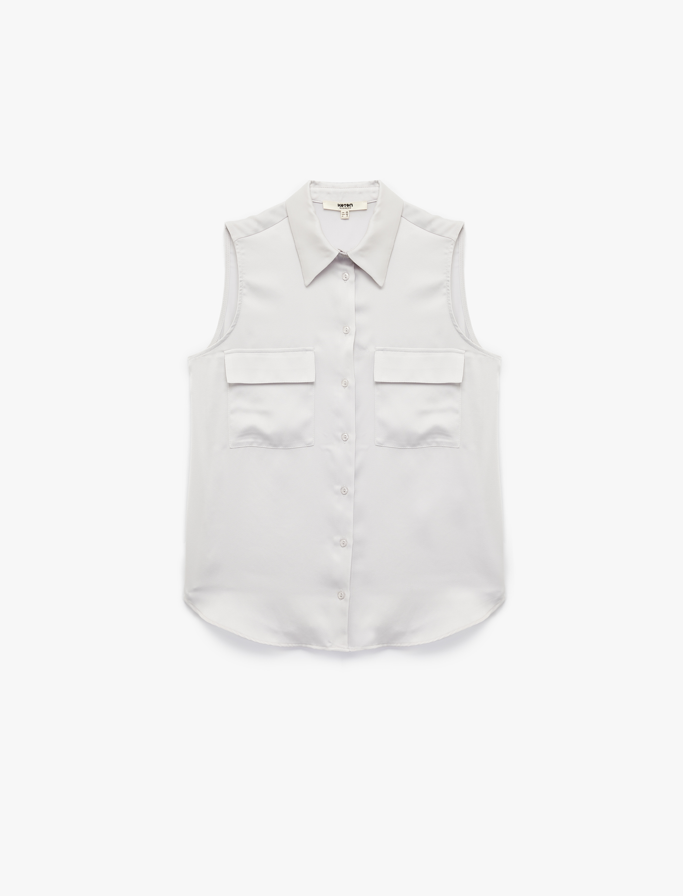 Kapaklı Cep Detaylı Klasik Yaka Kolsuz Saten Gömlek