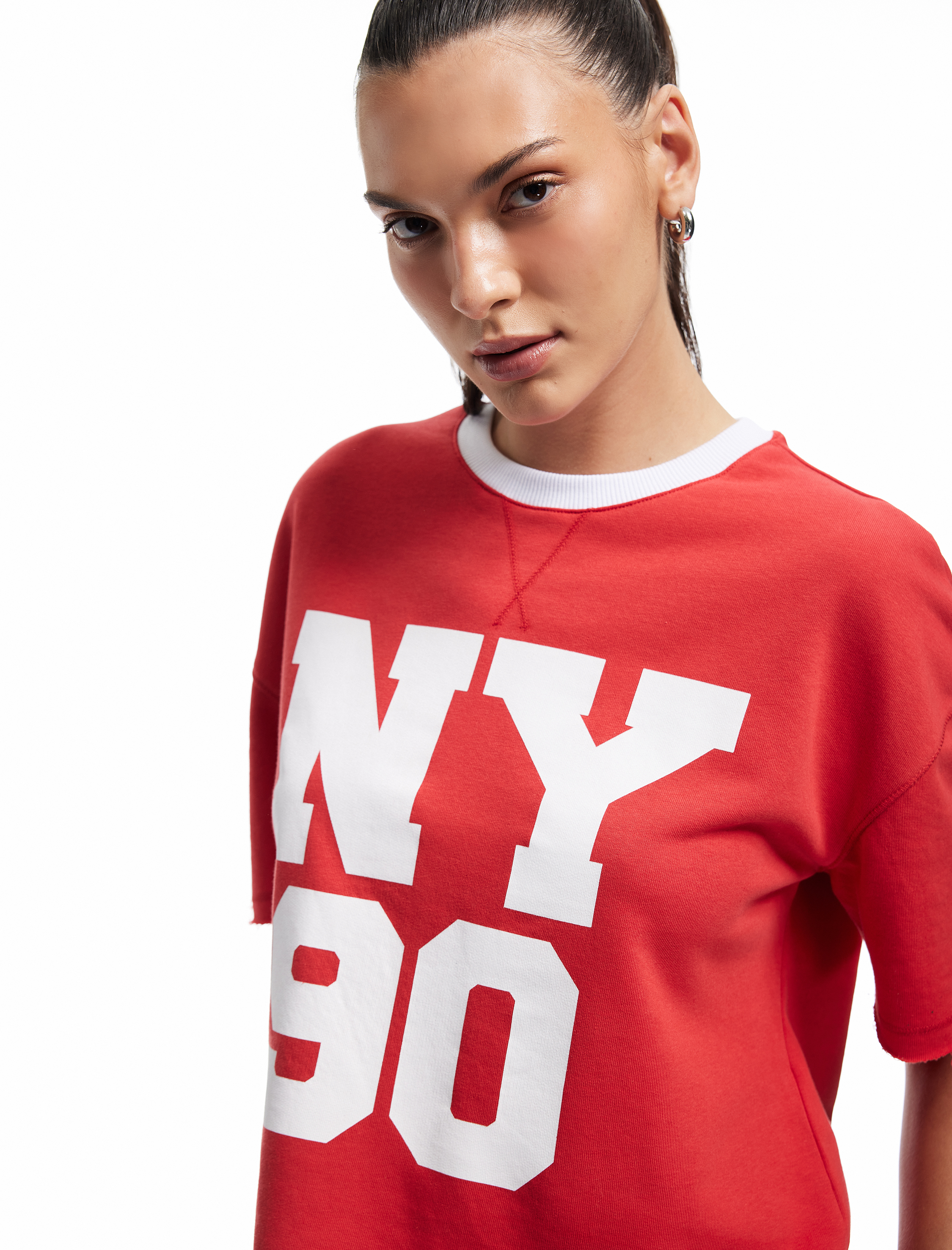 Baskılı Bisiklet Yaka Kısa Kollu Rahat Kalıp Spor Tişört