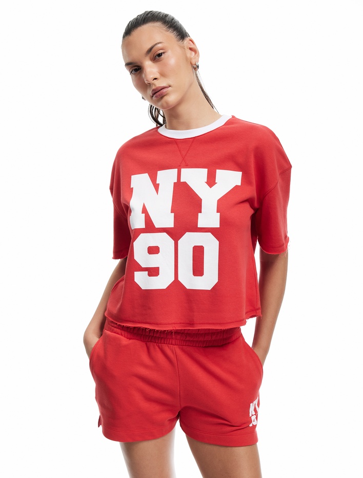  Baskılı Bisiklet Yaka Kısa Kollu Rahat Kalıp Spor Tişört