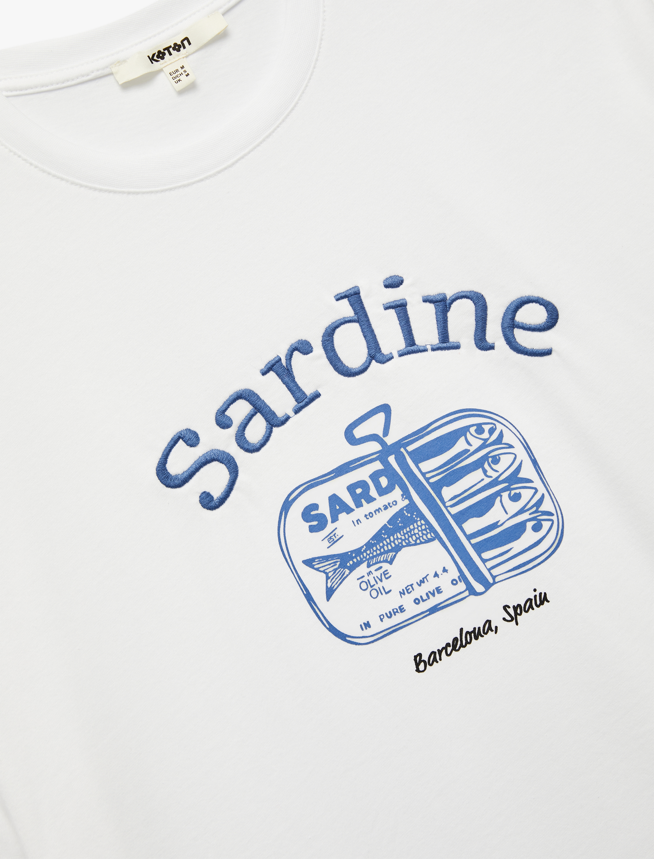   Pamuklu Bisiklet Yaka Kısa Kollu Sardalya Baskılı Oversize Tişört