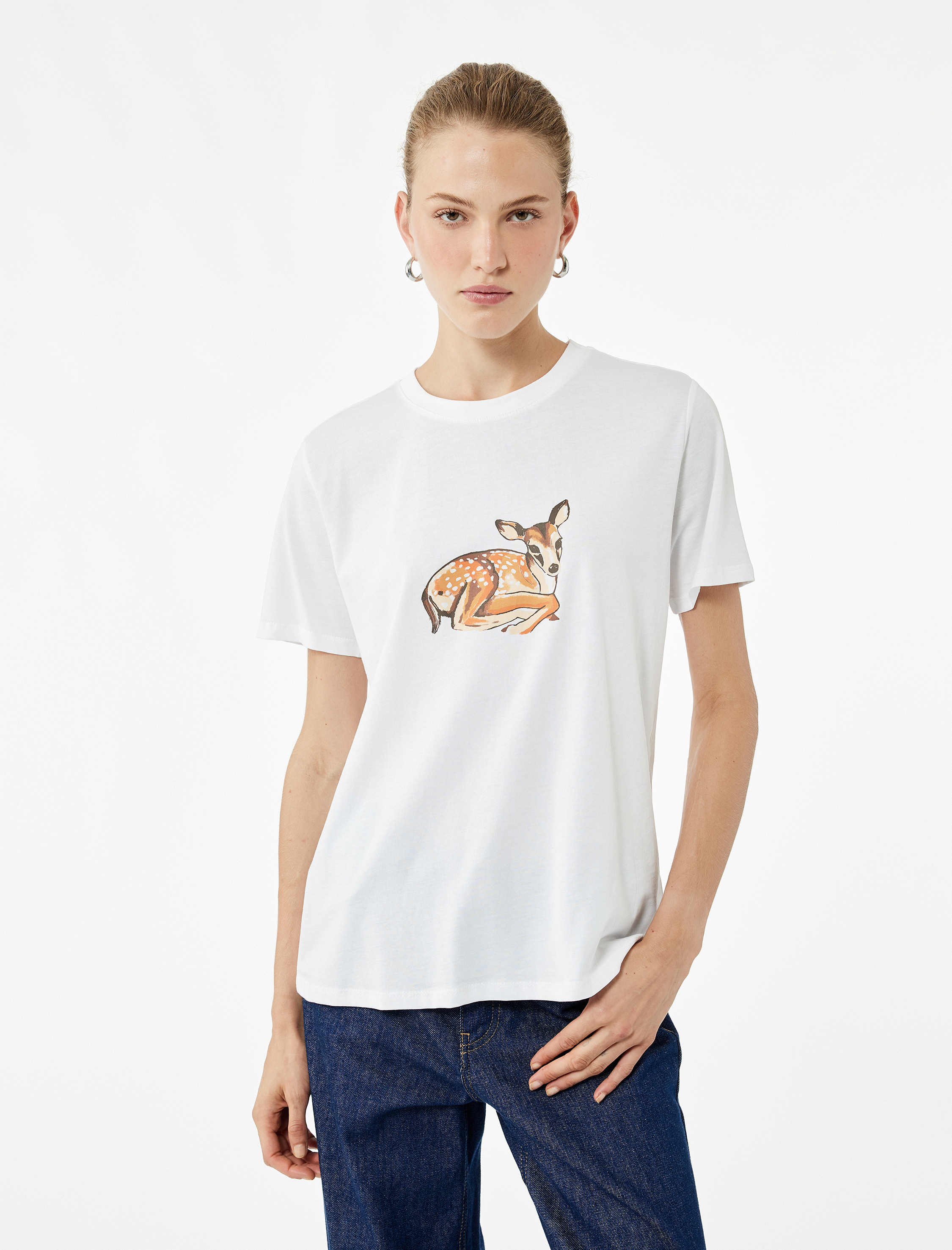   Pamuklu Regular Fit Kısa Kollu Bisiklet Yaka Ceylan Baskılı Tişört