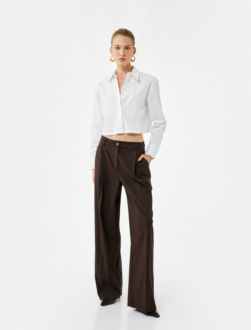   Uzun Kollu Klasik Yaka Oversize Poplin Crop Gömlek
