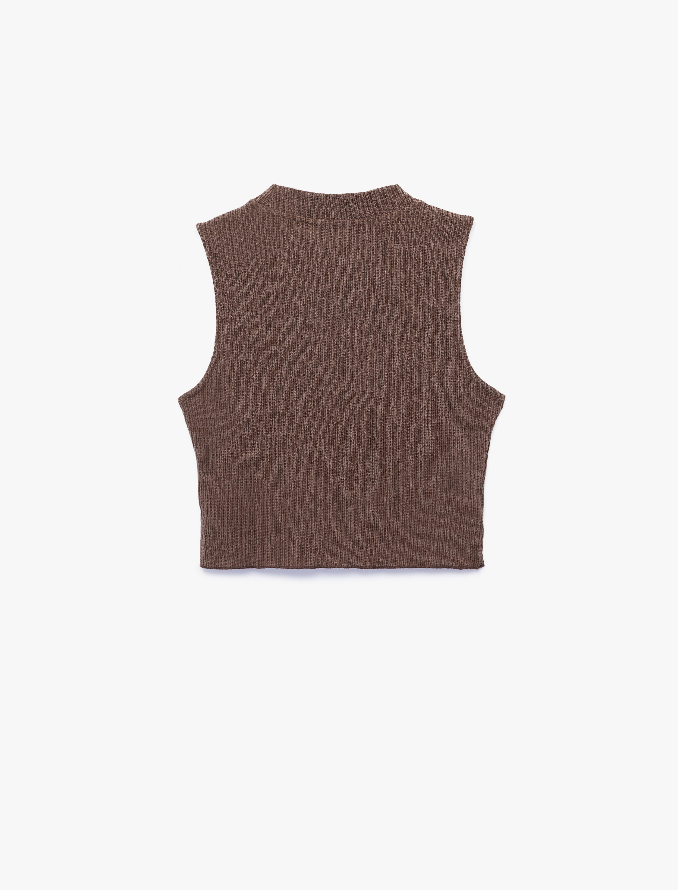 Bisiklet Yaka Kolsuz Basic Crop Bluz