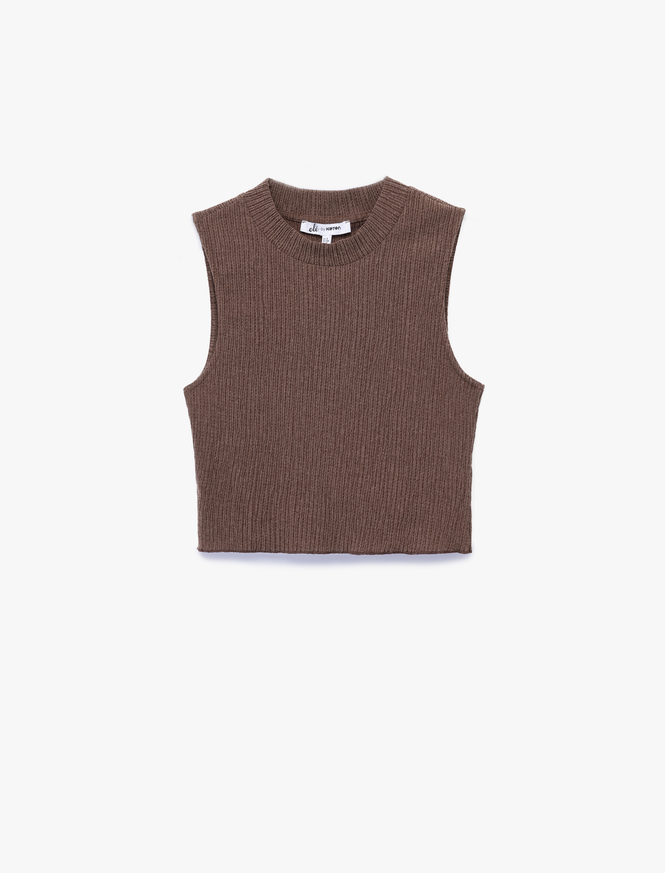 Bisiklet Yaka Kolsuz Basic Crop Bluz
