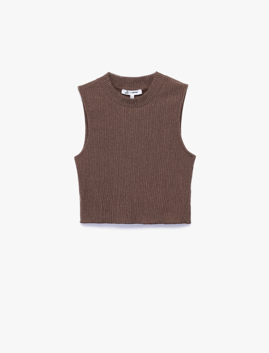   Bisiklet Yaka Kolsuz Basic Crop Bluz