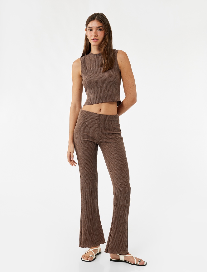   Bisiklet Yaka Kolsuz Basic Crop Bluz