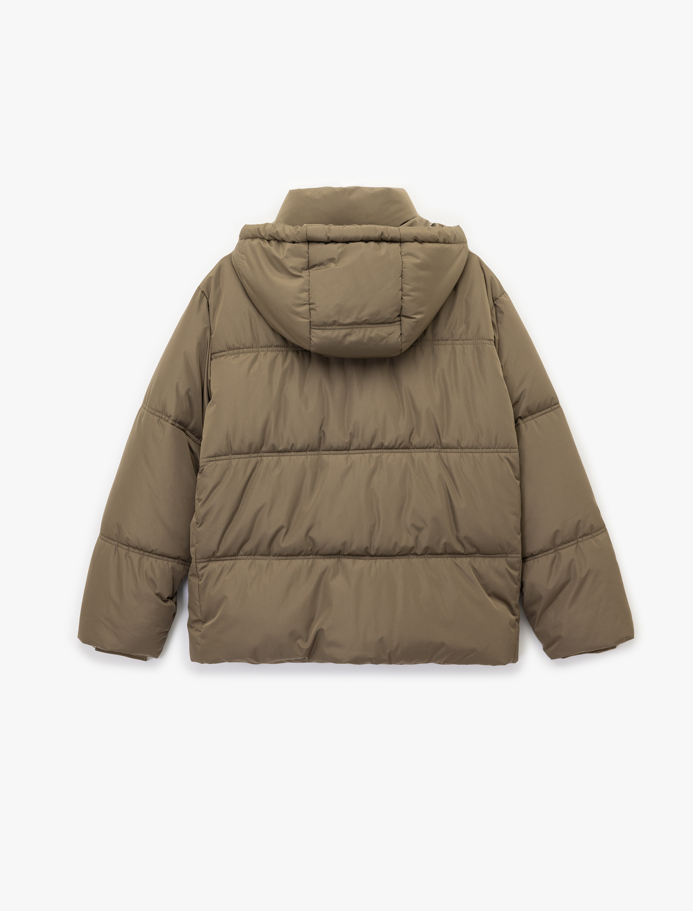   Uzun Kollu Cepli Fermuarlı Su İtici Kapüşonlu Anorak Şişme Mont