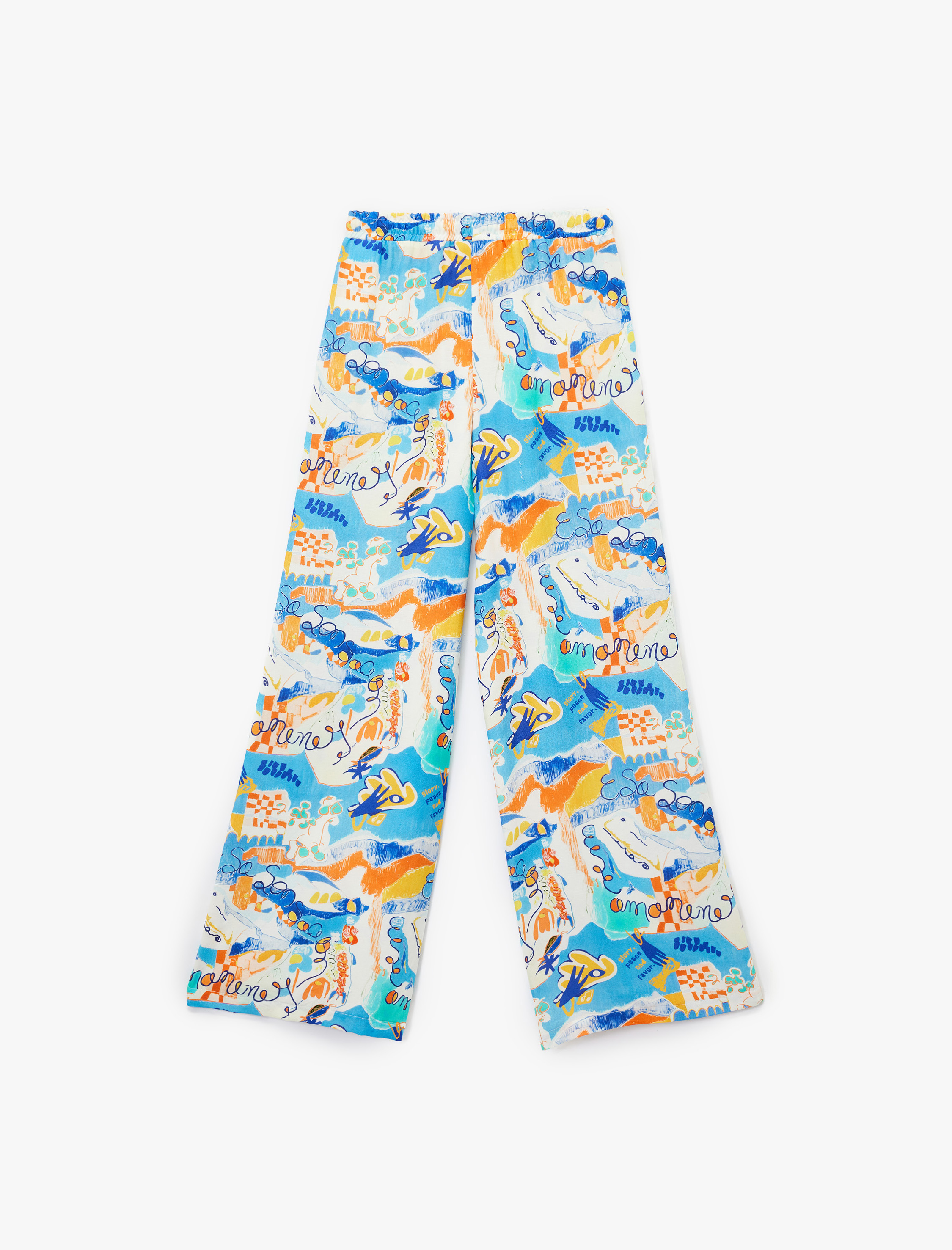   Koton X Şahika Ercümen - Keten Karışımlı Desenli Bol Paça Pantolon