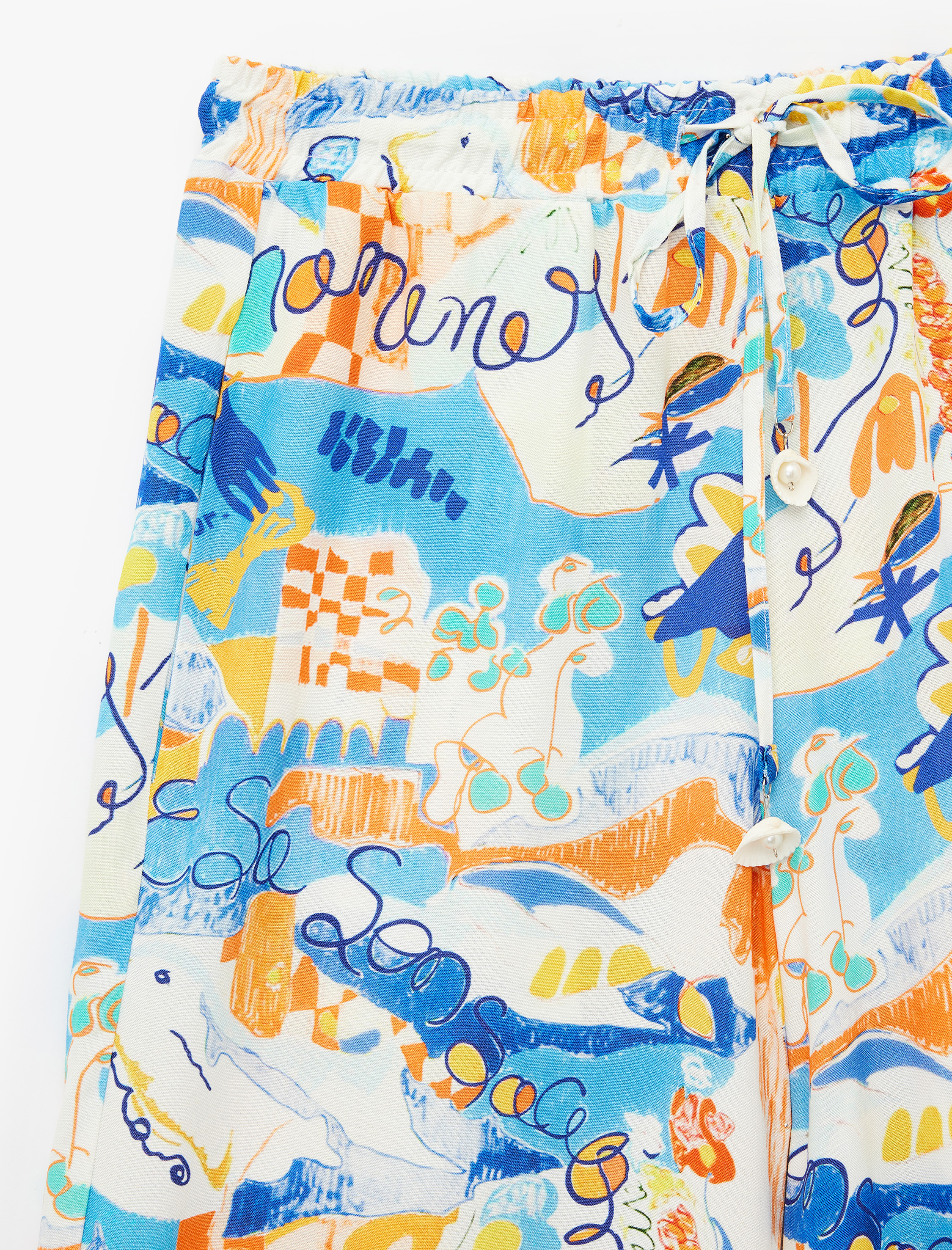   Koton X Şahika Ercümen - Keten Karışımlı Desenli Bol Paça Pantolon