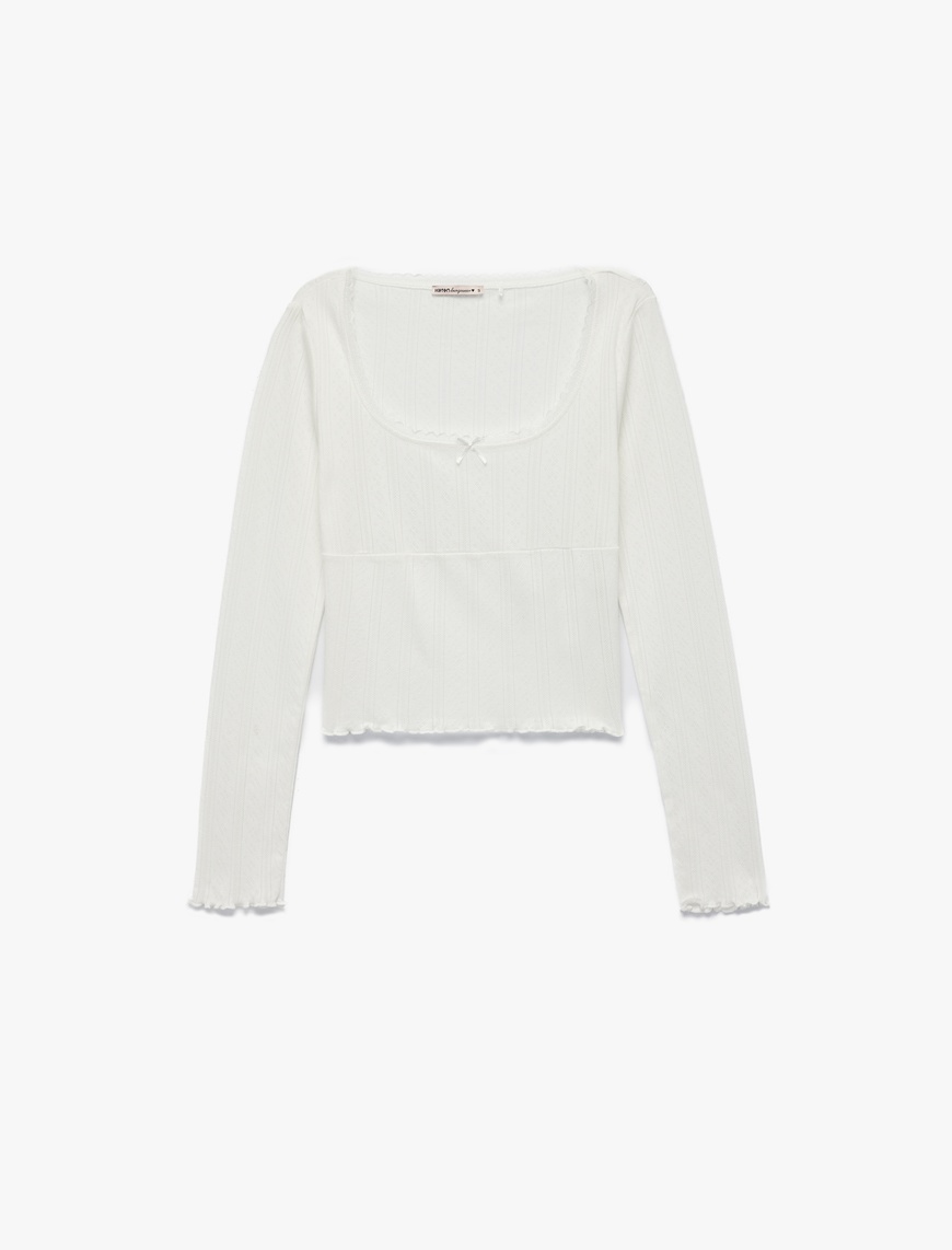   Pamuklu Slim Fit Uzun Kollu U Yaka Crop Pijama Üstü