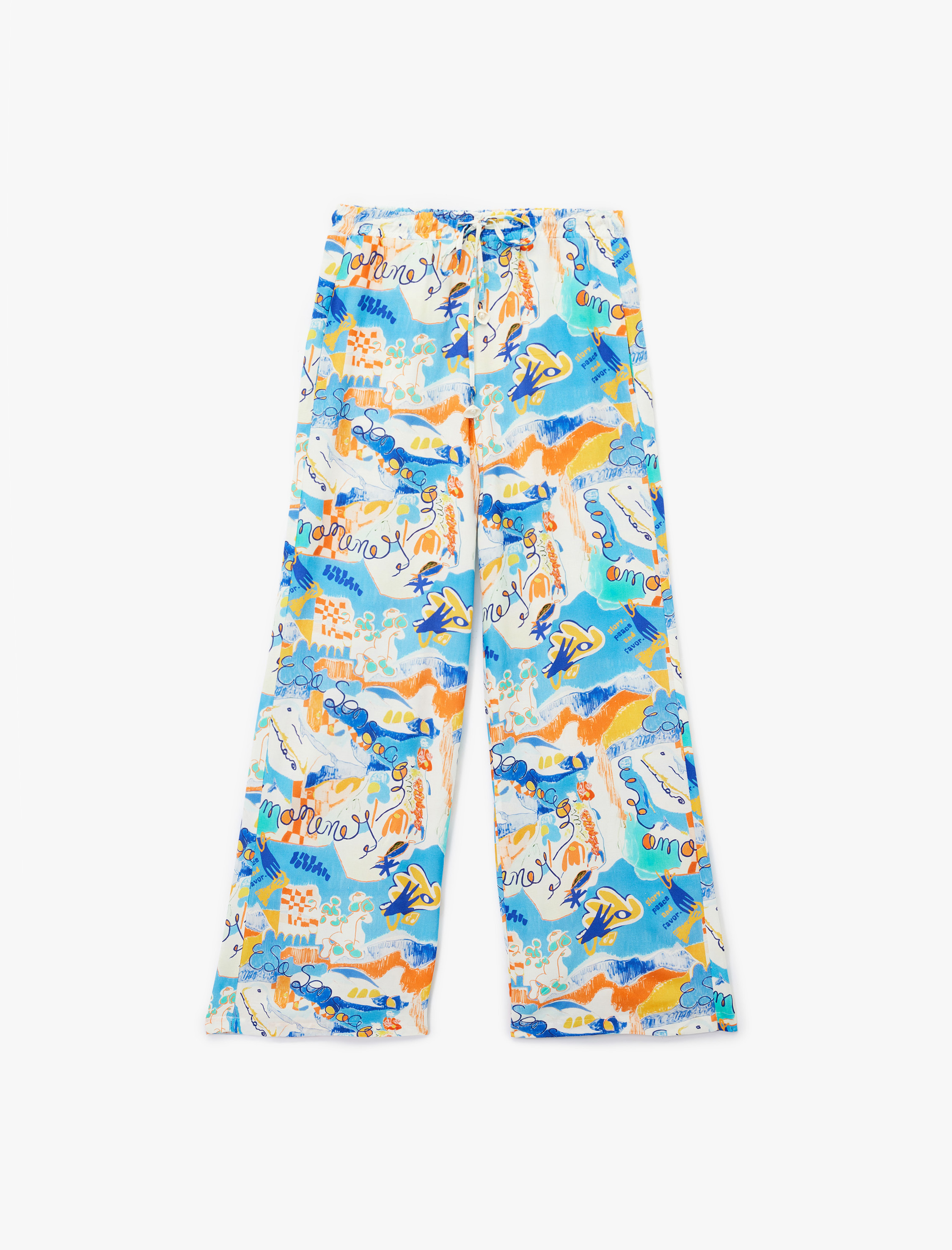   Koton X Şahika Ercümen - Keten Karışımlı Desenli Bol Paça Pantolon