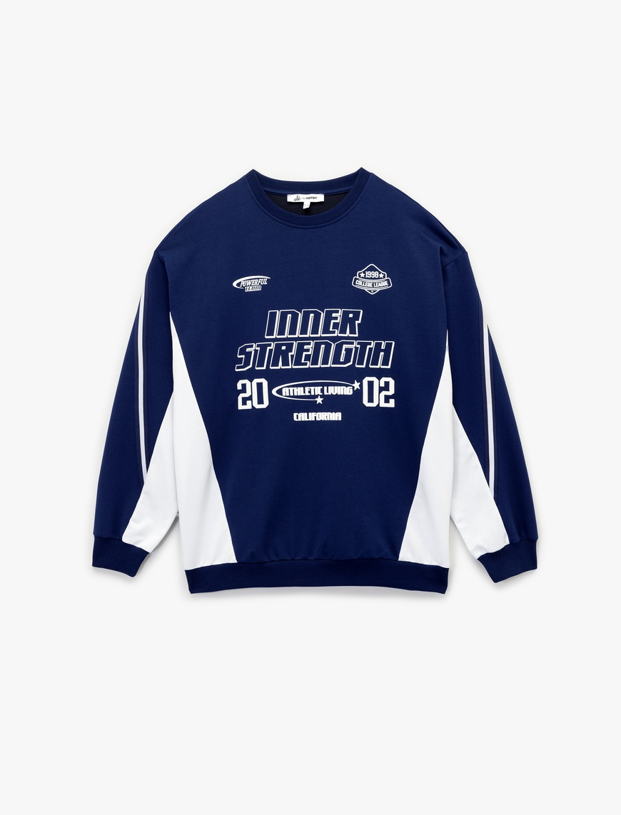   Uzun Kollu Bisiklet Yaka Baskılı Sweatshirt